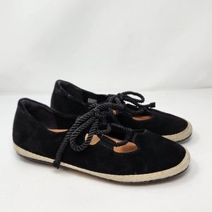 FitFlop Womens Fia Black Suede Lace Up Ballet Flats Size 7.5 Espadrille Comfort